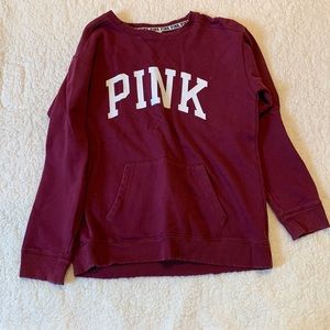 PINK distressed crew neck